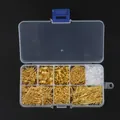 10-grid jewelry making kit with golden ear hooks and metal findings in a storage box - 10 Grids Boxed / Electroplated Gold