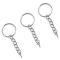 Anello portachiavi piatto argento con catena e vite a occhiello per creazione gioielli - Stile Anello Liscio / Confezione da 10 (Diametro 25mm/Lunghezza totale 60mm) / Argento