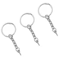 Tre portachiavi in metallo argento lucido con anello piatto e viti a occhiello per fai da te - Stile Anello Piatto / Confezione da 10 (Diametro 25mm/Lunghezza totale 60mm) / Argento