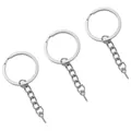 Tre portachiavi piatti argentati con catena e occhielli a vite per accessori fai-da-te - Stile Anello Piatto Grande / Confezione da 10 (Diametro 30mm/Lunghezza totale 65mm) / Argento