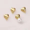 Golden heart-shaped 14K copper pearl bail pendant connector for DIY jewelry making - Heart / 7X9mm
