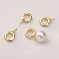14K gold plated heart pearl cap bail with screw peg for DIY jewelry making - Ring / 9X14mm