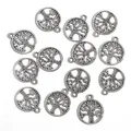 Antik-Silber Lebensbaum Anhänger hohl für DIY Schmuckherstellung und Armband Zubehör - Exquisiter runder Lebensbaum-Anhänger (25142)