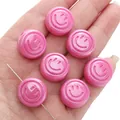 Pink acrylic round smile face loose beads for DIY jewelry and phone chain making - Round Smile Face / 18mm (2 Pieces/Pack) / Rose Red
