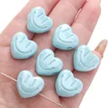 Light blue heart-shaped acrylic beads with engraved smiley faces for DIY jewelry making - Heart Eye Smile / 18mm (2 Pieces/Pack) / Peacock Blue