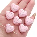 Pink heart-shaped acrylic cream beads with embossed smiley face for DIY jewelry making - Heart Eye Smile / 18mm (2 Pieces/Pack) / Pink