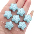 Light blue star-shaped acrylic beads with smile face pattern for DIY jewelry making - Star Smiley Style / 18mm (2 Pieces/Pack) / Peacock Blue