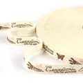 Ruban en coton crème avec phrases russes imprimées en marron et motifs floraux DIY - Rêve & Vie Russe (#28)