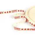 Ruban de Noël en coton crème avec imprimé Merry Christmas rouge et étoiles - Merry Christmas Étoile & Sapin (#41)