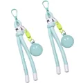 Mint green braided nylon keychain with neon spiral detail and smiley face charm - Light Blue