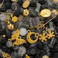 Mixed black and grey glass beads with golden alloy charms for DIY jewelry making - 30g/Pack / Ink Black
