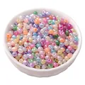 Iridescent pastel 4mm glass seed beads in a white bowl for DIY jewelry making - 4mm (Hole approx. 1mm) - 15g/Pack (approx. 180 Pcs) / Random Mixed Colors
