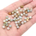 4mm cube natural stone faceted charms with gold loops in various pastel colors - Amazonite
