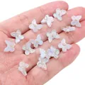Iridescent white butterfly charm with golden ring for DIY jewelry making - 10×11mm / Blue Blue Tears Effect