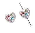 Perle cœur en acrylique avec trois strass colorés pour la création de bijoux DIY - Pack de 1 pièce / Cœur / Diamant rond rose