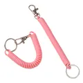 Pink spiral spring key ring with silver metal lobster clasp and flexible stretch cord - Total Length approx. 17cm (Ring Diameter 2.5cm) / 1 Piece / Pink