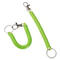Elastic fluorescent green spiral keychain with silver lobster clasp and key ring - Total Length approx. 17cm (Ring Diameter 2.5cm) / 1 Piece / Green