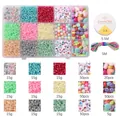 DIY Schmuck-Set mit 3mm Glasperlen, bunten Buchstabenperlen und elastischen Schnüren in Box - 15-Raster Lackierte Glas und Acryl Perlen und Schnur Set
