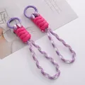 Handmade thick braided polyester keychain with purple alloy ring in magenta and white finish - Purple