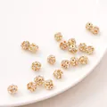 6mm gouden koperen tussenkralen met fonkelende strass-steentjes voor DIY-sieraden - 8mm / 10 Stuks/Verpakking (Opening Ongeveer 1mm) / KC Goud met witte strass-steentjes