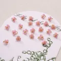 Pink resin lily of the valley flower charm with pearl finish and gold ring connector - 6mm / Three-petal Flower Pink AB