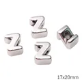 Polished silver acrylic letter Z bead for DIY jewelry making, 17x20mm large hole charm - Letter Z