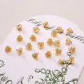 20pcs mini resin lily of the valley flower pendants with white pearl finish and gold loops - 6mm / Three-petal Flower Yellow AB