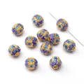 Cuentas redondas de esmalte cloisonné azul con motivos florales para joyería DIY - Serie Filigrana - Cuenta de Olivo Bicolor Cepillada / 1 Pieza (10x9mm/Agujero 2.2mm) / Azul
