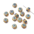 Himmelblaue Cloisonné-Emaille-Blumenperlen mit Goldfinish für DIY-Schmuckherstellung - Floral Leaf Serie - Flache Perle mit glückverheißender Wolke / 1 Stück (8x5mm/Loch 1mm) / Blau