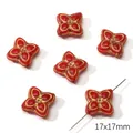 Red flower-shaped glass beads with gold outlines for DIY jewelry making, 17x17mm size - Four-Leaf Clover / 1 Piece (17x17mm)