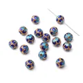 Runde Cloisonne-Emaille-Abstandshalterperlen in Blau und Türkis mit Goldblumen - Floral Leaf Serie - Fünfblättrige Rundperle / 1 Stück (Durchmesser 8mm/Loch 1.2mm) / Blau