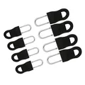 8PCS black detachable zipper pulls with non-slip texture and silver metal U-hooks - 2.5x1.4cm & 3.4x1.5cm (8 Sets/Pack) / Black