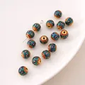 Retro Cloisonné Emaille Perle in Rot und Blau mit goldenen Symbolen für DIY Schmuck - Buddhismus-Serie - Mantra-Rundperle mit sechs Zeichen / 1 Stück (Durchmesser 8mm/Loch 1.2mm) / Grün