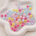 Perles en acrylique colorées avec noyau interne mélangé pour création de bijoux - Perle-en-Perle Bicolore Transparente / 10mm (Trou d'environ 2mm) 50 Pièces/Paquet / Couleurs Mélangées Aléatoires