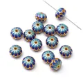 Blaue und goldene Cloisonné-Kürbisperlen aus Legierung für handgefertigten DIY-Schmuck - Floral Leaf Serie - Blütenblatt-Flachperle / 1 Stück (10x7mm/Loch 1.5mm) / Blau