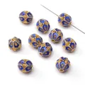 Emaillierte Perle in Blau und Gold mit filigranem Muster für DIY-Schmuckherstellung - Filigran-Serie - Spitzen-Trommelperle / 1 Stück (10x9mm/Loch 1.5mm) / Blau