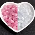 Perles oeil de chat roses et bleu clair dans un plateau coeur blanc pour bijoux artisanaux - Blanc et Rose (Trou env. 1.5mm) / 10mm
