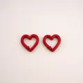 Pair of red heart-shaped alloy spring clasps with glossy finish for DIY keychains - Peach Blossom / 21x21mm / Red