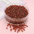 Cuentas de vidrio ámbar oscuro de 3mm con interior plateado en caja redonda transparente - 3mm (450g/Paquete) / Marrón Rojizo