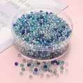 Cuentas de vidrio azul 3mm con núcleo plateado en caja para creación de joyas caseras - 3mm (450g/Paquete) / Serie Azul Plata
