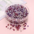 Mezcla de cuentas de vidrio de 3mm violetas y transparentes en una caja redonda - 3mm (450g/Paquete) / Serie Plata Púrpura
