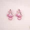 Set of two pink Christmas tree shaped alloy spring hooks for DIY keychain crafting - Christmas Tree / 27x44mm / Pink