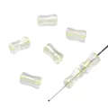 Cuentas de vidrio iridiscentes blanco lácteo forma bambú para joyería artesanal - 10g/Paquete (aprox. 45 piezas) / 4x8mm (Agujero aprox. 1mm) / Amarillo