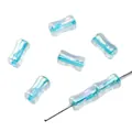 Cuentas de vidrio azul translúcido con acabado arcoíris AB para joyería artesanal - 10g/Paquete (aprox. 45 piezas) / 4x8mm (Agujero aprox. 1mm) / Azul cielo