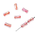 Cuentas de vidrio irisadas rosas en forma de bambú con rayas naranjas para joyería DIY - 10g/Paquete (aprox. 45 piezas) / 4x8mm (Agujero aprox. 1mm) / Rojo