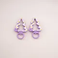 Pair of purple Christmas tree lobster clasps with white snow pattern for DIY keychains - Christmas Tree / 27x44mm / Purple
