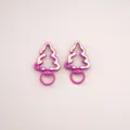 Pink Christmas tree shaped metal lobster clasp with white snow pattern and swivel ring - Christmas Tree / 27x44mm / Rose Red