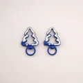 Christmas tree shaped metal lobster clasp in dark blue enamel with festive patterns - Christmas Tree / 27x44mm / Sapphire Blue