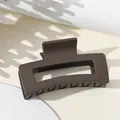 Matte dark brown large square hair claw clip with minimalist hollow design for women - Coffee