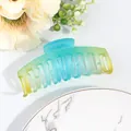 Frosted hair claw clip with blue-green-yellow gradient for elegant women styling - Blue
